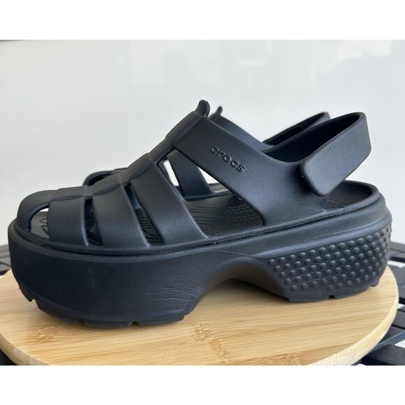 Crocs Shoes - CROCS Stomp Fisherman Platform Chunky Sandals Black Summer Comfort Size M 7/W 9